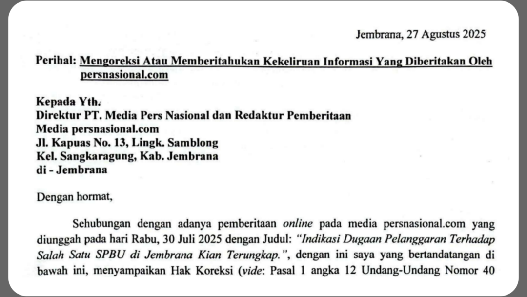 Berita Hak Jawab I Nengah Suarbawa Terkait Pemberitaan SPBU Di Jembrana